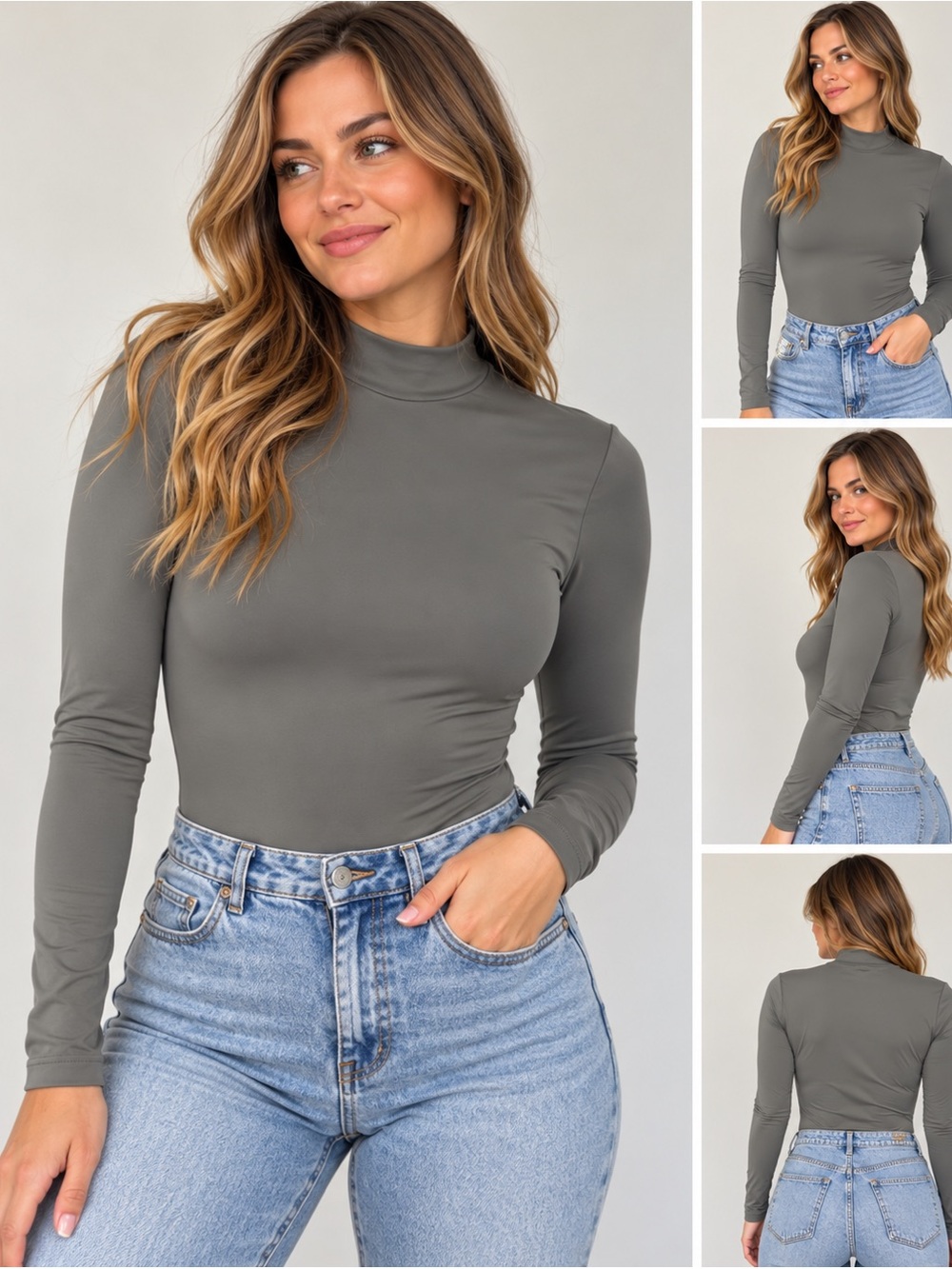 Lock The Label Grey Mock Neck Long Sleeve Bodysuit – Size Large